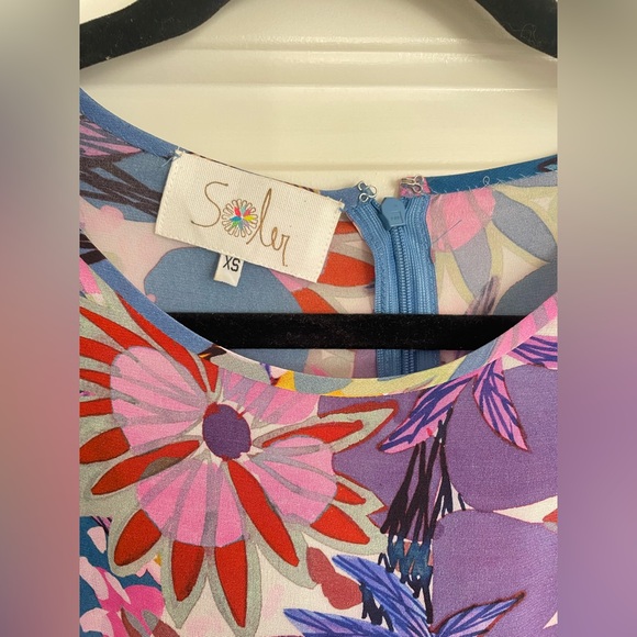 Soler Silk‎ Floral Peasant Midi midi Dress floral 100% silk - Picture 2 of 4